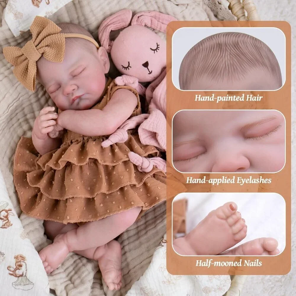 🆕20inch Soft Cloth Body Newborn Baby Poseable Limbs Coffee Doll Baby Girl